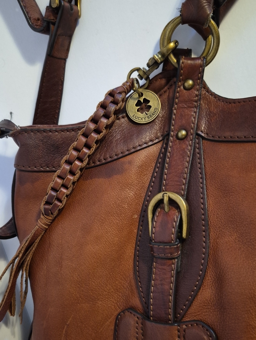 Lucky Brand Brown Leather Shoulder Bag Plus Crossbody Strap - Picture 6 of 8